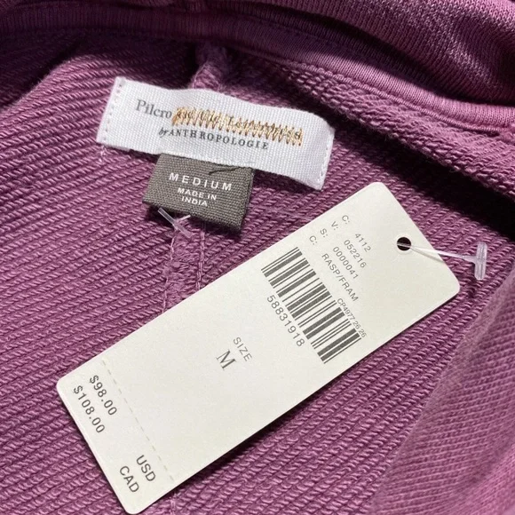Anthropologie Pilcro Flynn Hoodie Women's Medium Raspberry Pleated French Terry - Picture 4 of 9